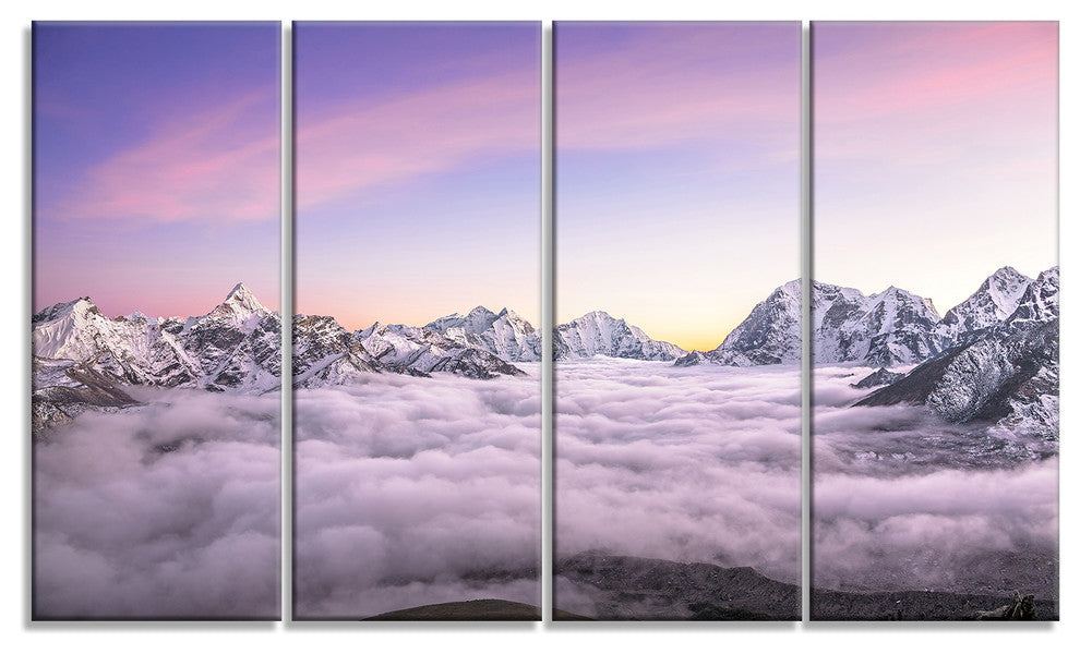 Clouds Sunrise Ama Dablam, Large Landscape Canvas Art, 48"x28", 4 Panels