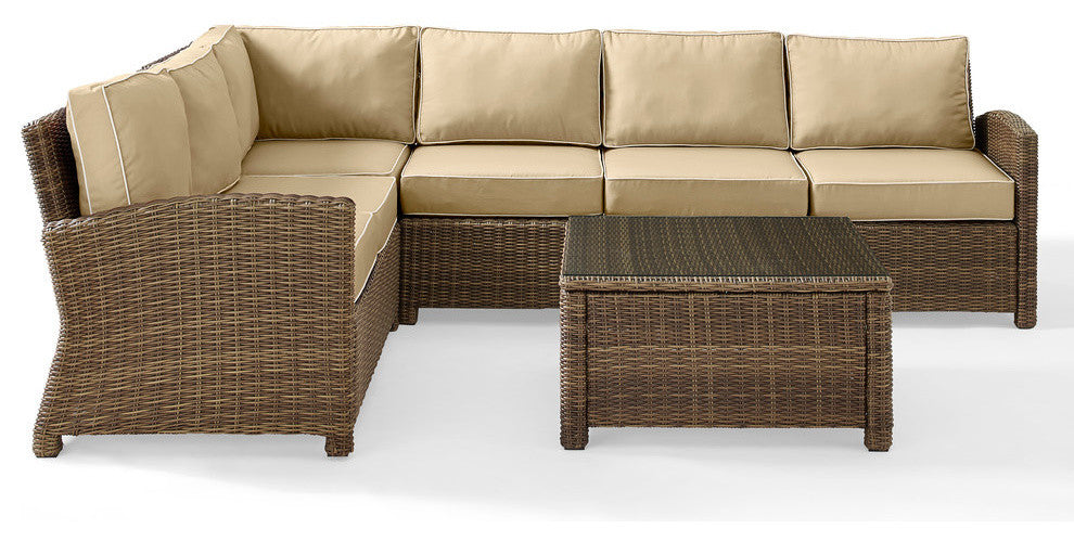 Bradenton 5-Piece Outdoor Wicker Seating Set With Cushions, Sand