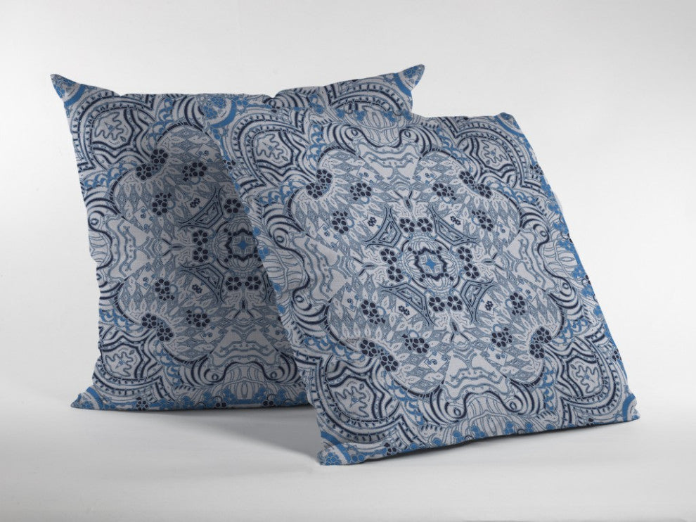 18" Light Blue Boho Ornate Suede Throw Pillow