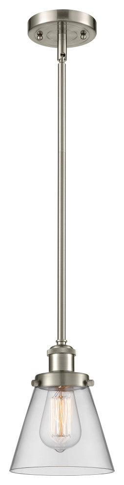 Small Cone 1-Light Pendant, Brushed Satin Nickel, Clear