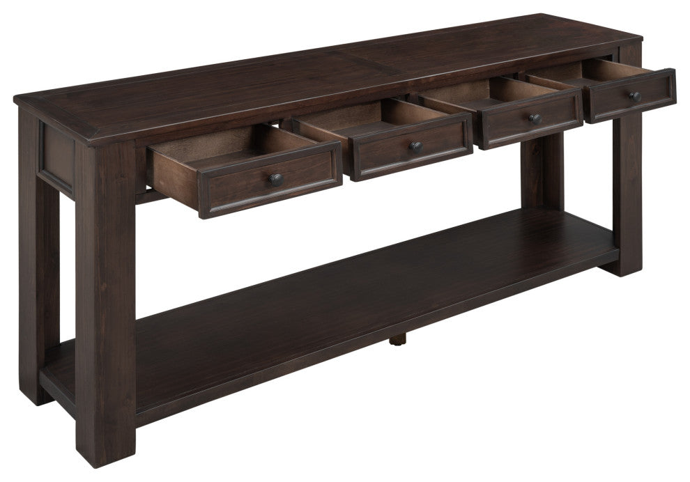 TATEUS 63" Console Table Hallway Sofa Table With Storage Drawers Bottom Shelf, Espresso