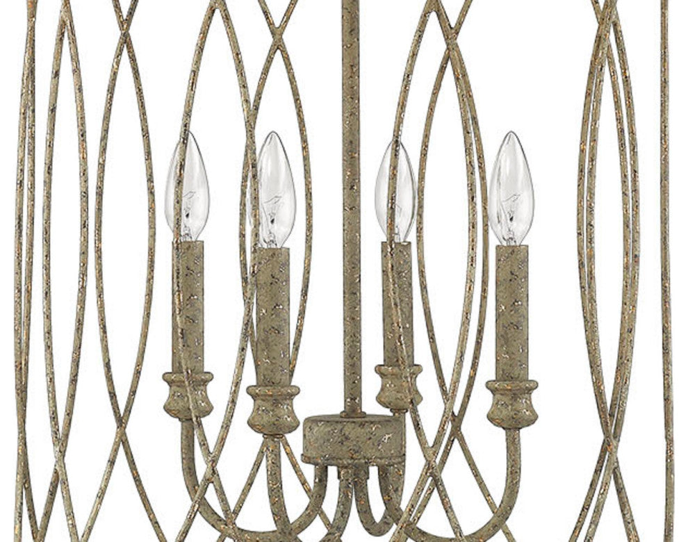 4 Light Rustic Foyer Pendant in Grey with a touch of gold leaf