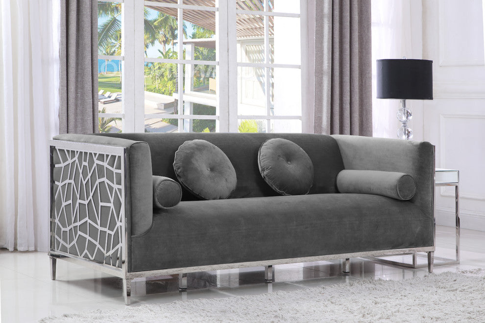 Opal Velvet Upholstered Sofa, Gray