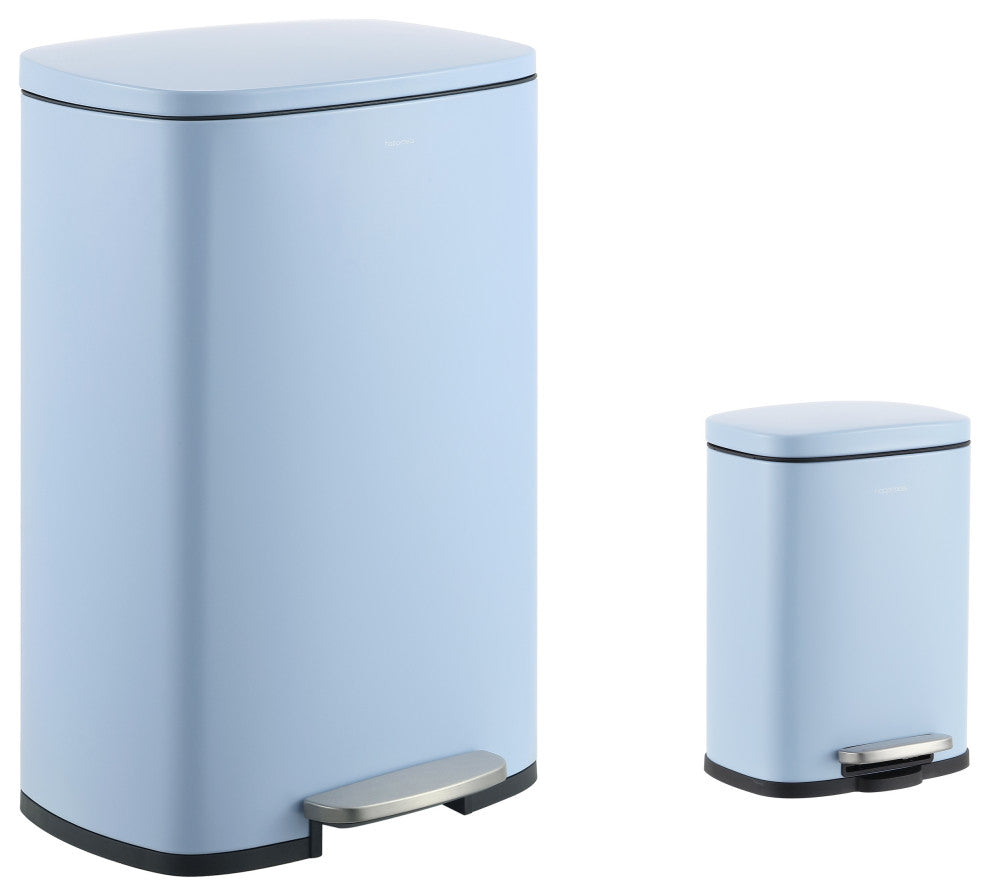 Connor 13-Gallon Trash Can With Soft-Close Lid and Mini Trash Can, Sky Blue