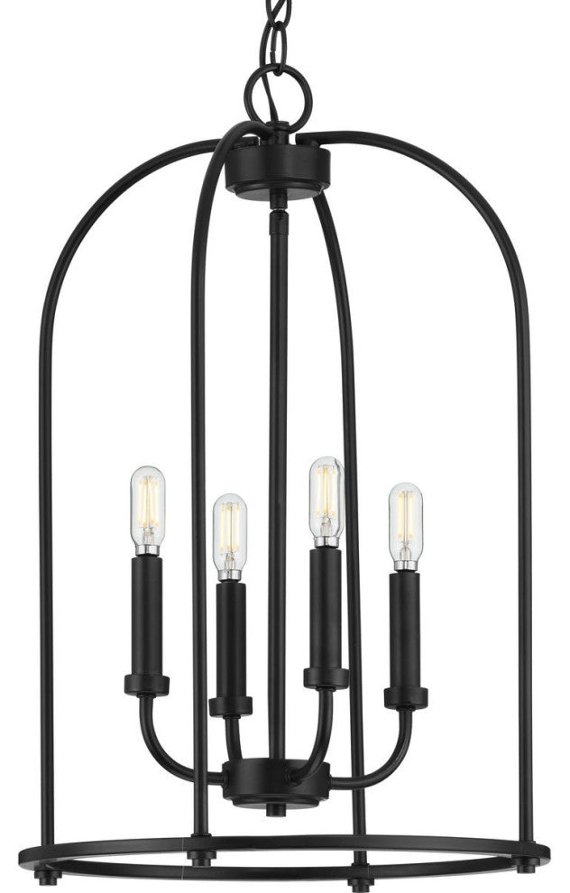 Leyden 4-Light Farmhouse Foyer Pendant Light, Matte Black