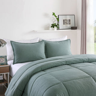 Washed Cotton Comforter Mini Set, Green, Twin
