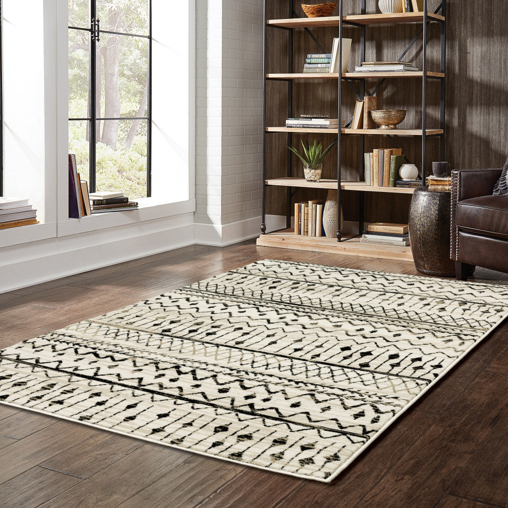 Garson Tribal Distressed Area Rug, Ivory, 7'10"x10'