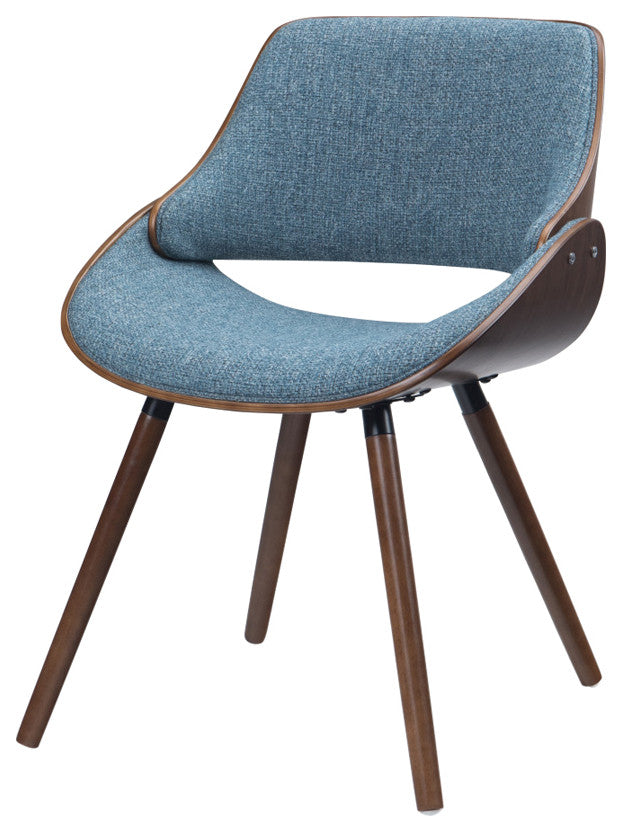 Malden Bentwood Dining Chair with Wood Back in Denim Blue Linen Look Fabric