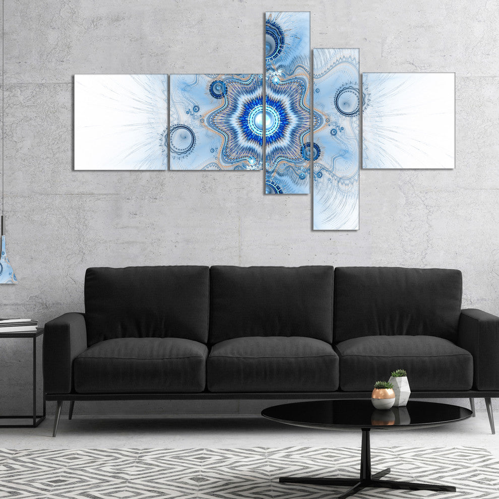 Cabalistic Blue Star Flower, Abstract Canvas Art Print, 60"x32", 5 panels