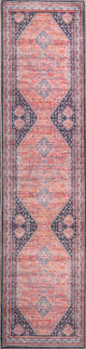 Dalyan Geometric Medallions Machine Washable Indoor Area Rug, Terra/Navy, 2 X 8