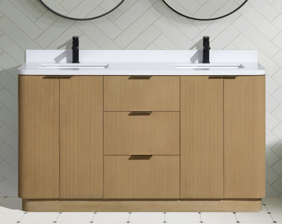 Ari Kitchen and Bath Calamigo 60" Freestanding Bathroom Vanity Oak