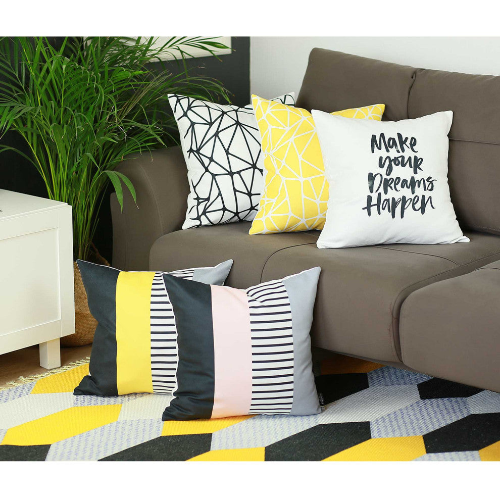Black And  Yellow Zig Zag Decorative Throw Pillow Cover, Blackwhite