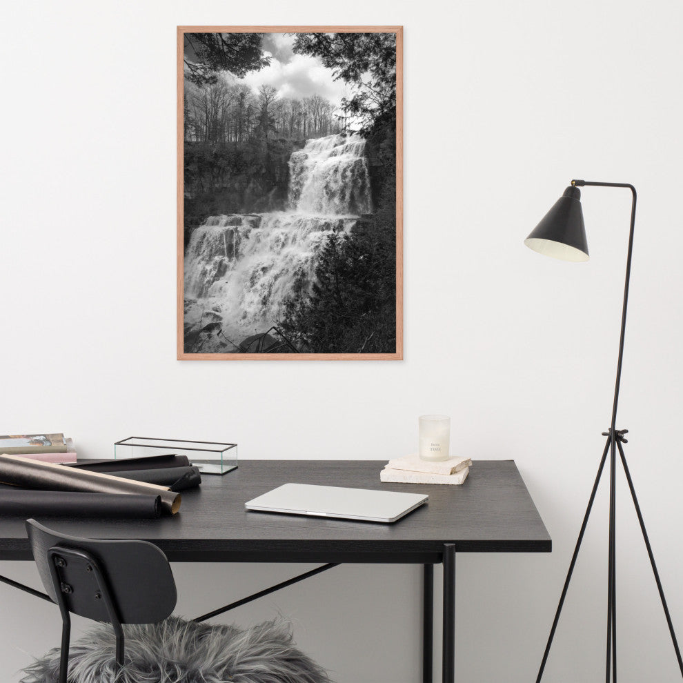 Chittenango Waterfall in Black and White Framed Photo Paper Wall Art Prints, Red Oak, 24" X 36"
