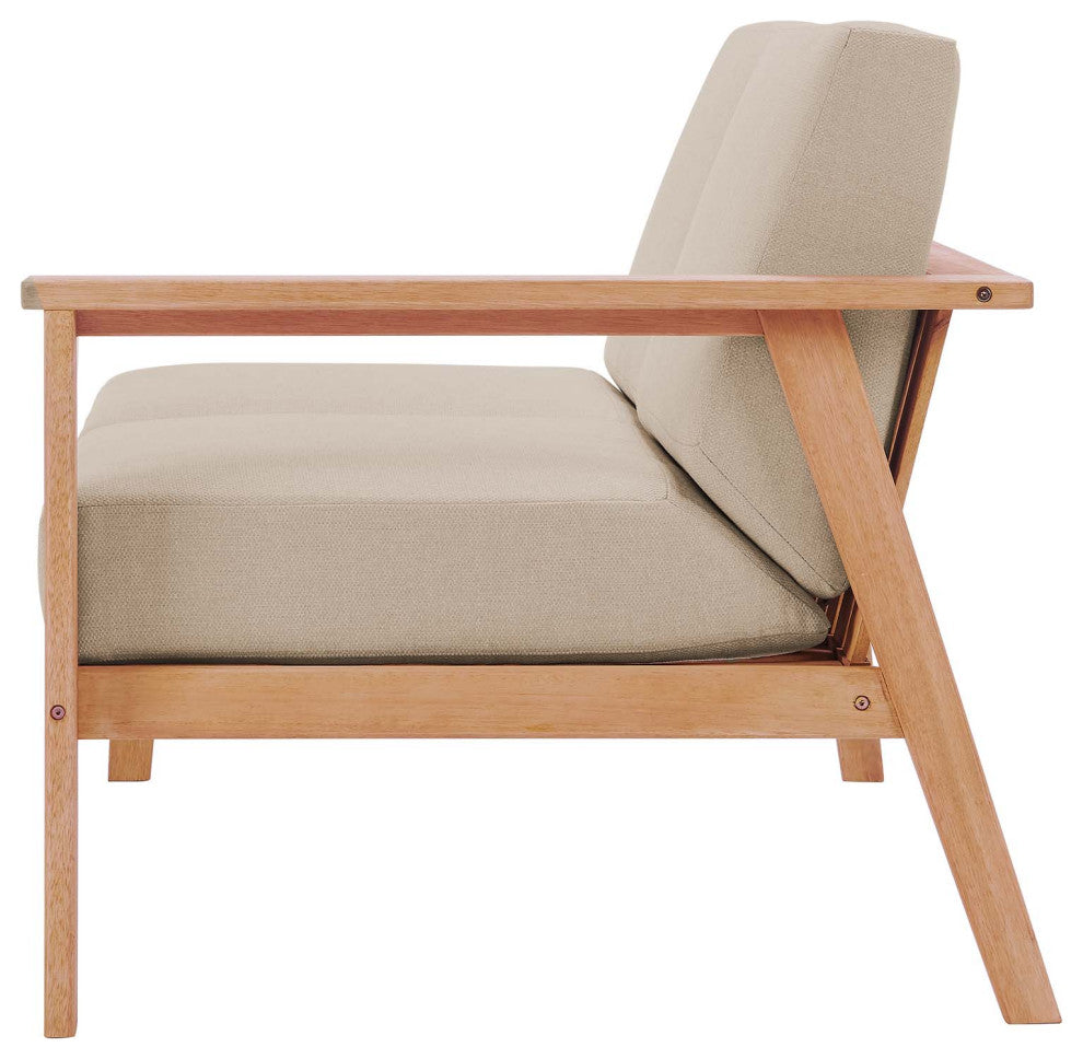 Lounge Loveseat Sofa, Wood, Brown Natural Taupe Gray, Modern, Outdoor Patio Cafe