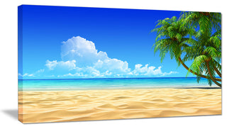 "Coconut Palms Bent into Beach" Seashore Art Canvas Print, 32"x16"