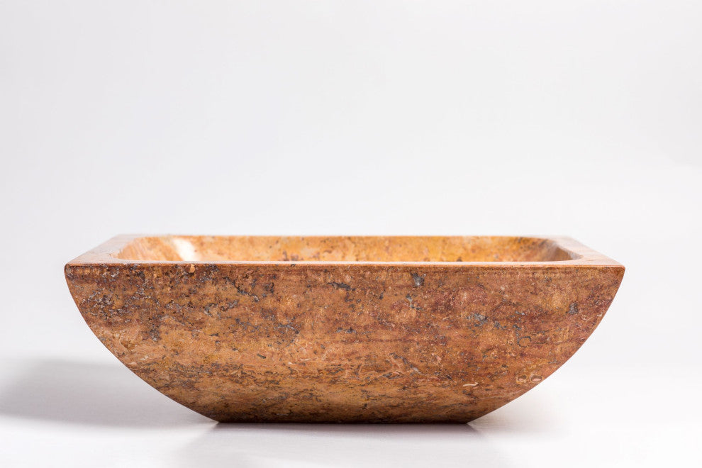 Natural Stone Vessel Bathroom Sink, Rectangular Travertine Sink, Peach