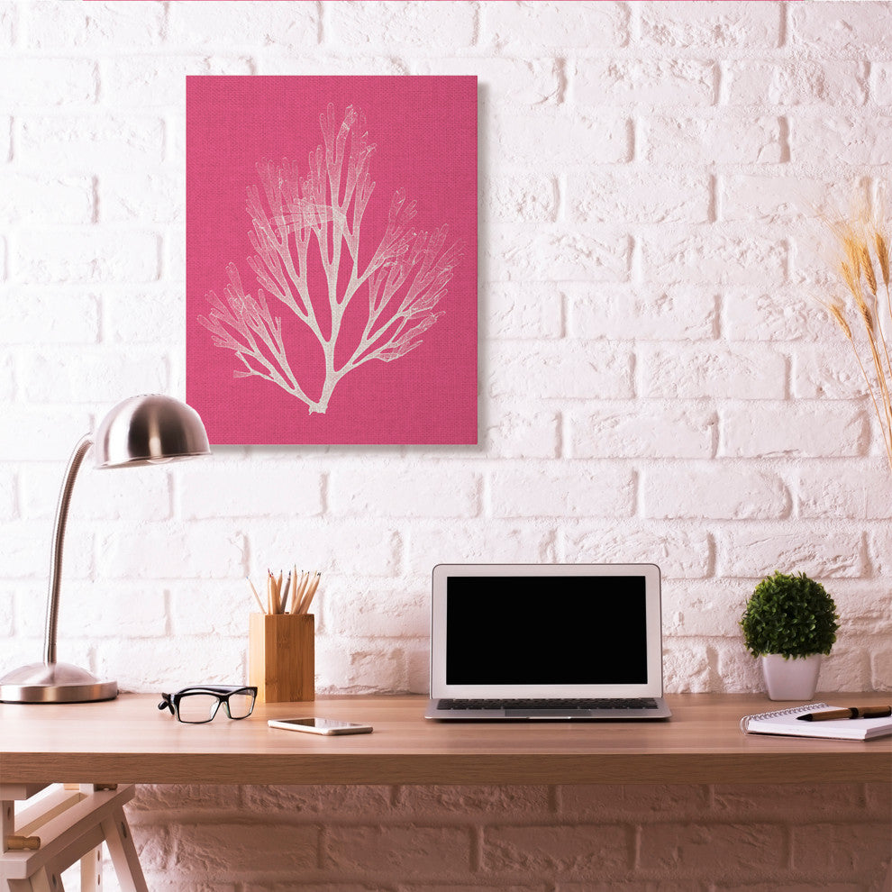 Coral Seaweed Magenta White Beach Design, 30"x40", Canvas Art