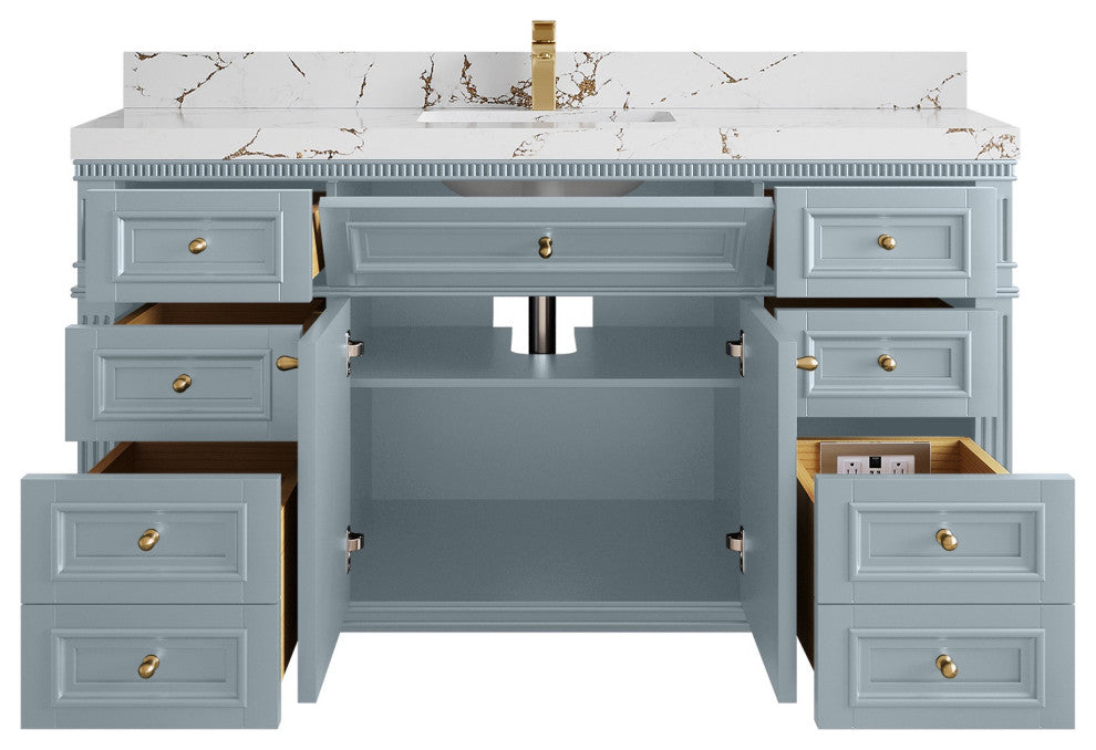 Paris 60" Single Sink Bathroom Vanity, Blue Heather 2" Viola Brown