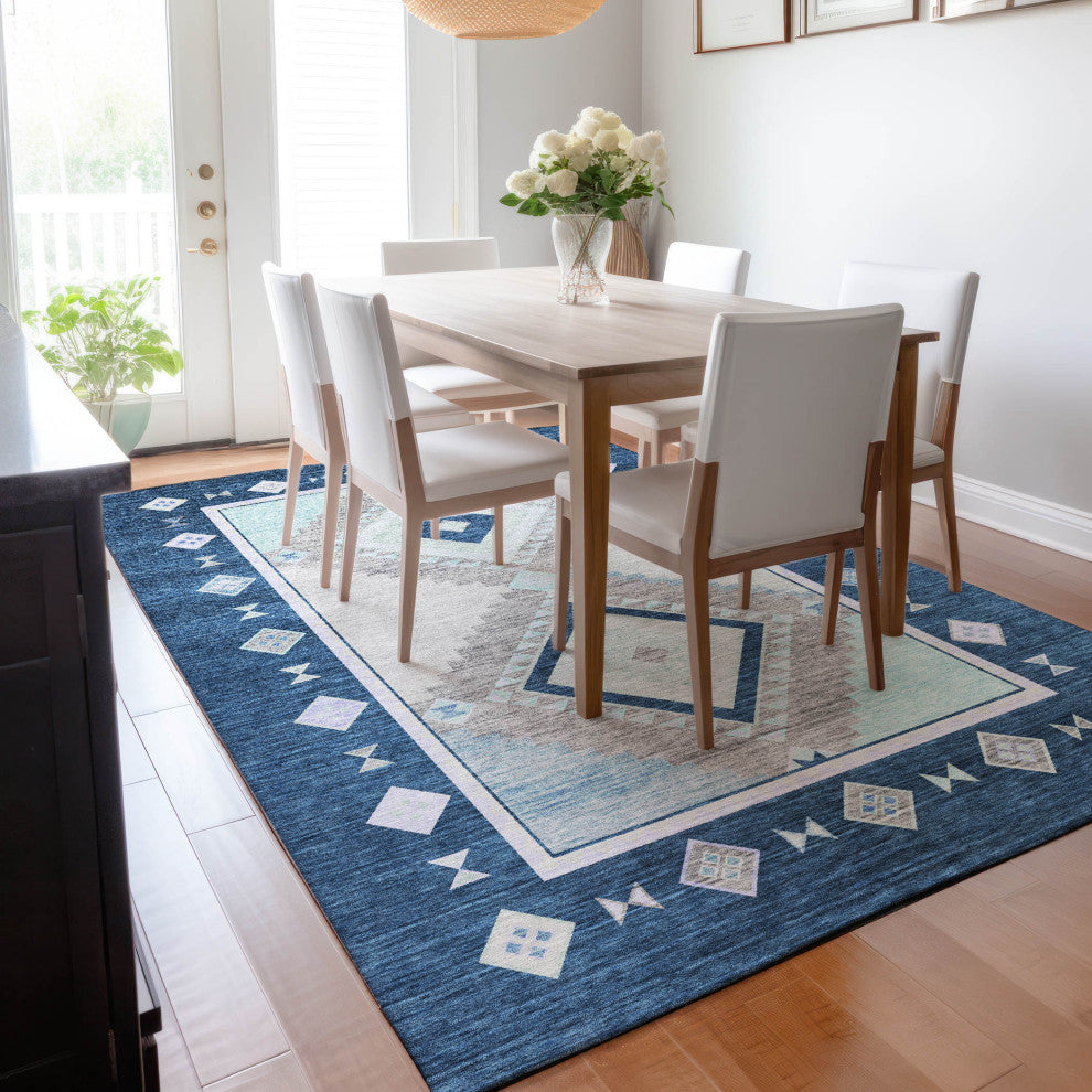 Addison Premium Washable Mayfield AMF177 Blue 3'' x 5'' Rug