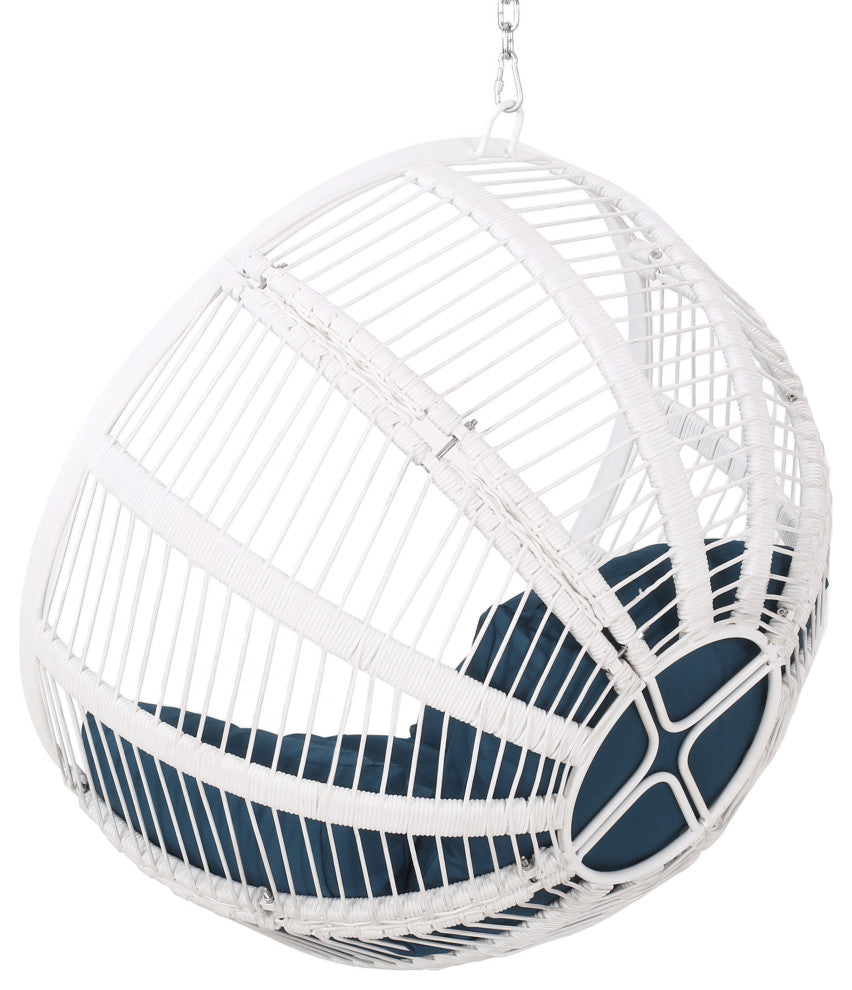 Ansonia Outdoor Rope Weave Hanging Chair With Stand, Darl Teal + White