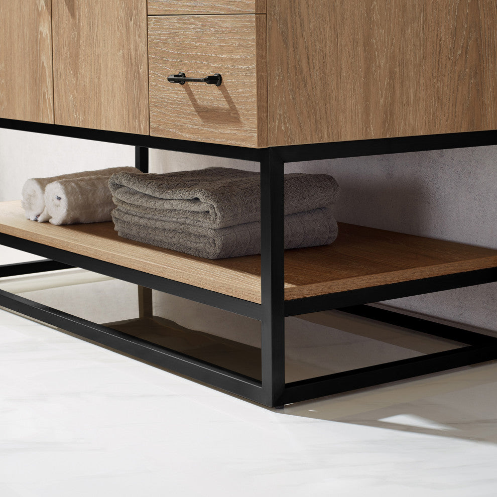 Alistair Vanity, North American Oak, Matte Black Hardware, 48", With Mirror
