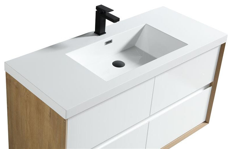 Ashley 48'' Floating Vanity, Acrylic Top, Single Sink, Gloss White
