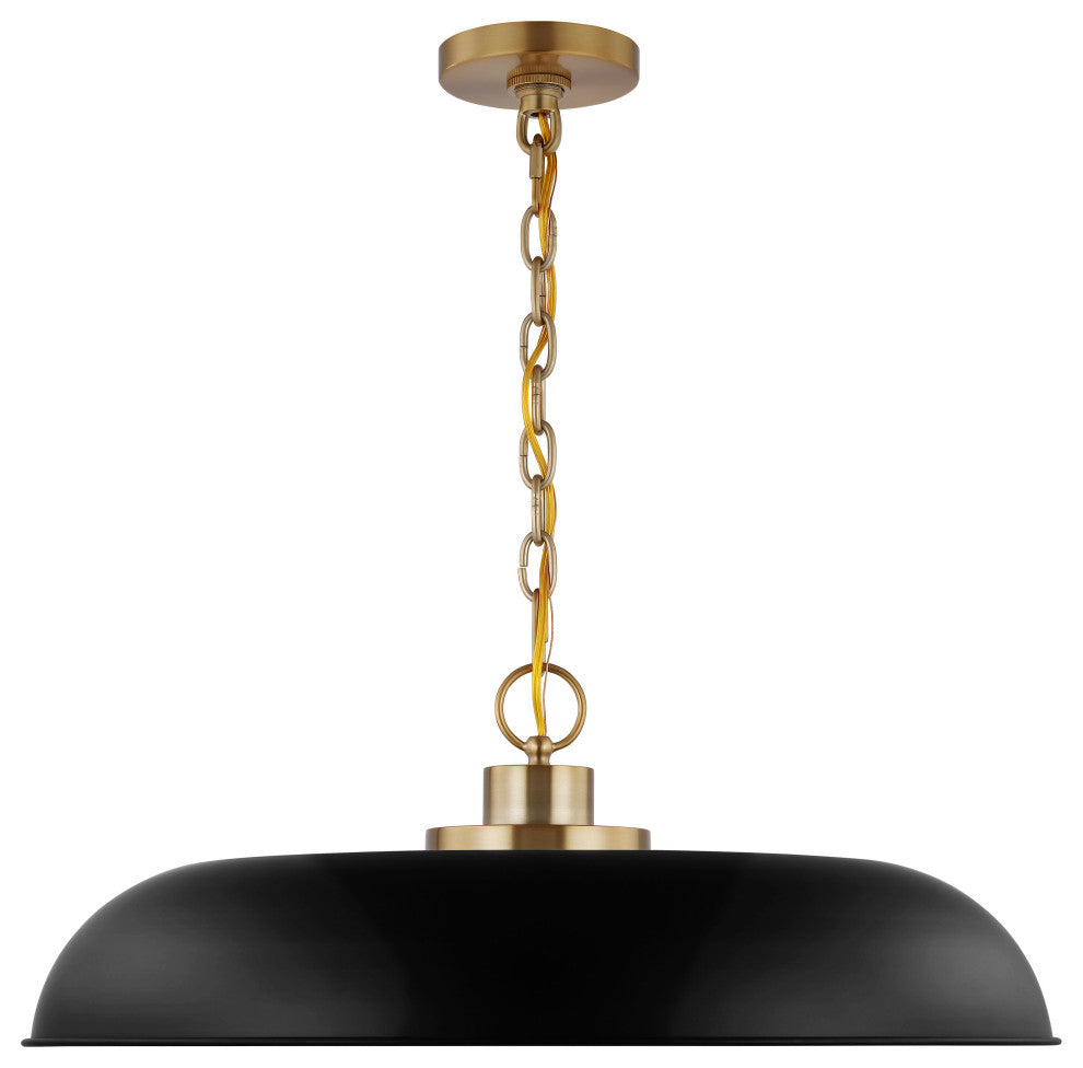 Colony 1-Light Large Pendant, Matte Black With Burnished Brass