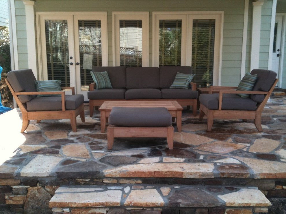 6-Piece Atnas Outdoor Teak Sofa Set With Sunbrella Cushions Canvas Henna