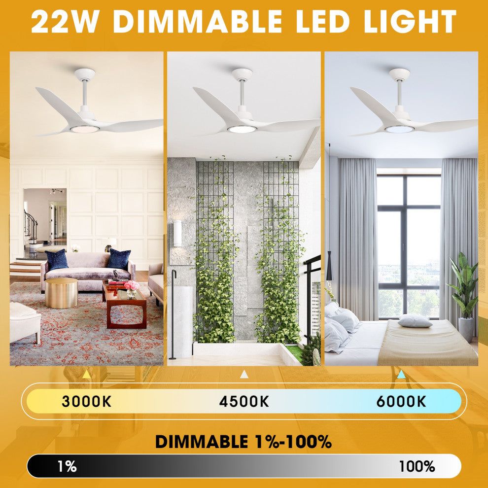 52-inch Modern White LED Smart Ceiling Fan with Remote