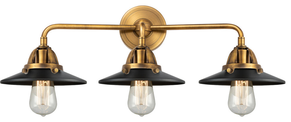 Innovations 288-3W-BB-M6-BK-LED Railroad 3 Light Vanity Light, Brushed Brass
