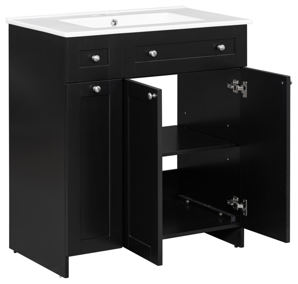TATEUS 30" Bathroom Vanity with Ceramic Basin Resin Sink, black