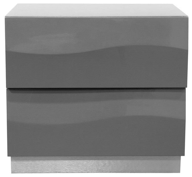 Best Master Leon 2-Drawer Poplar Wood Bedroom Nightstand in Gray High Gloss