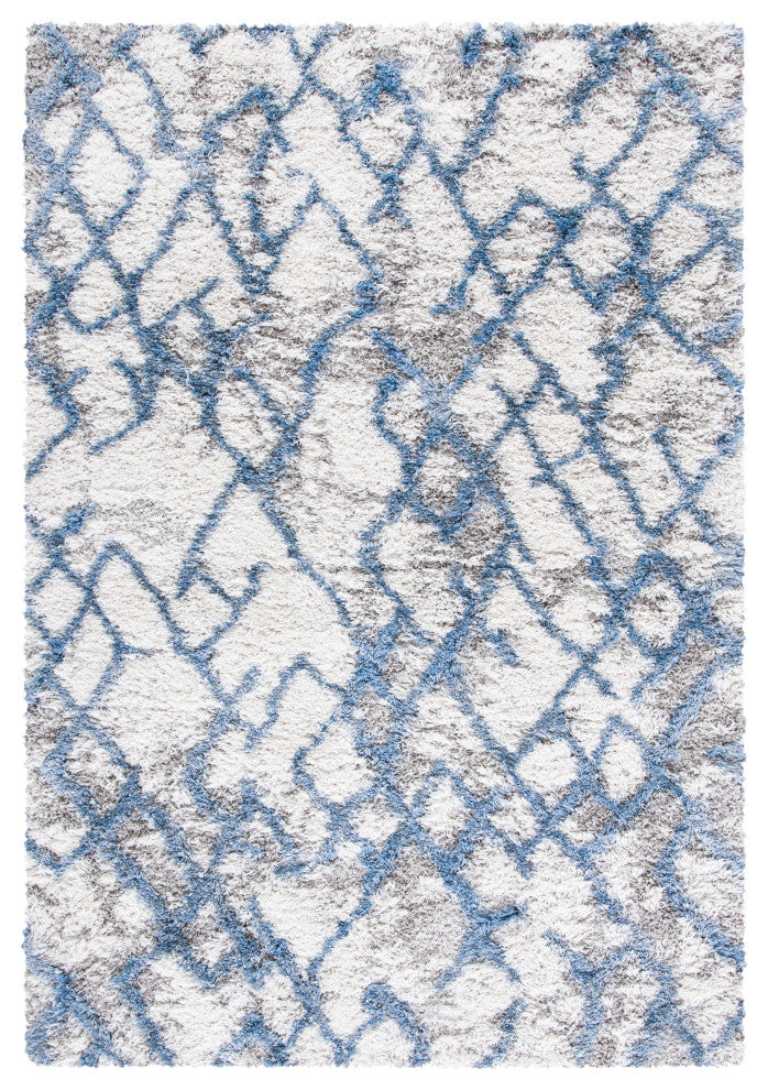 Safavieh Horizon Shag Collection HZN894M Rug, Ivory/Blue, 2' X 3'