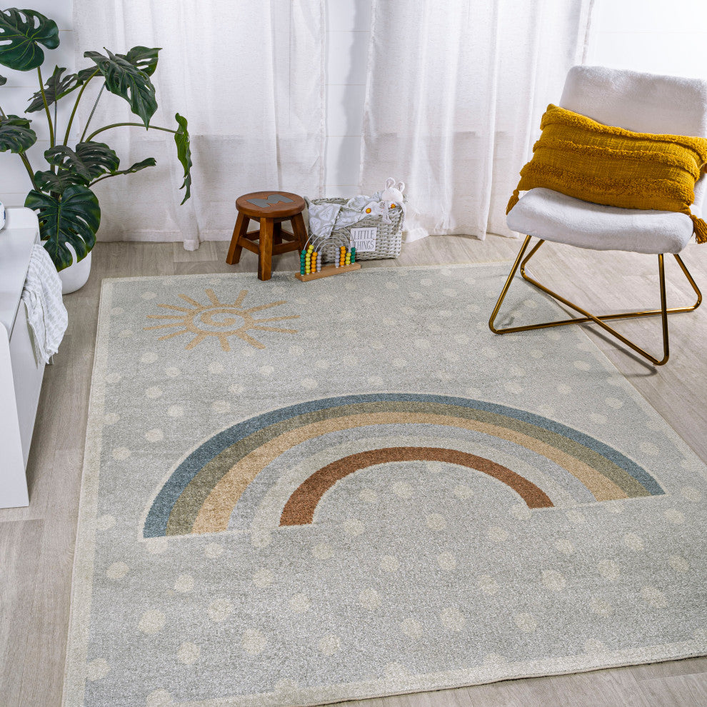 Minha Rainbow Dot Machine-Washable Area Rug, 3 X 5