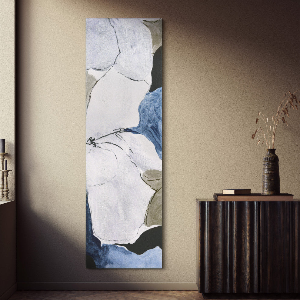 "Floral Serenity II" Flower Abstract Silver Shagreen Wrapped Canvas Wall Art