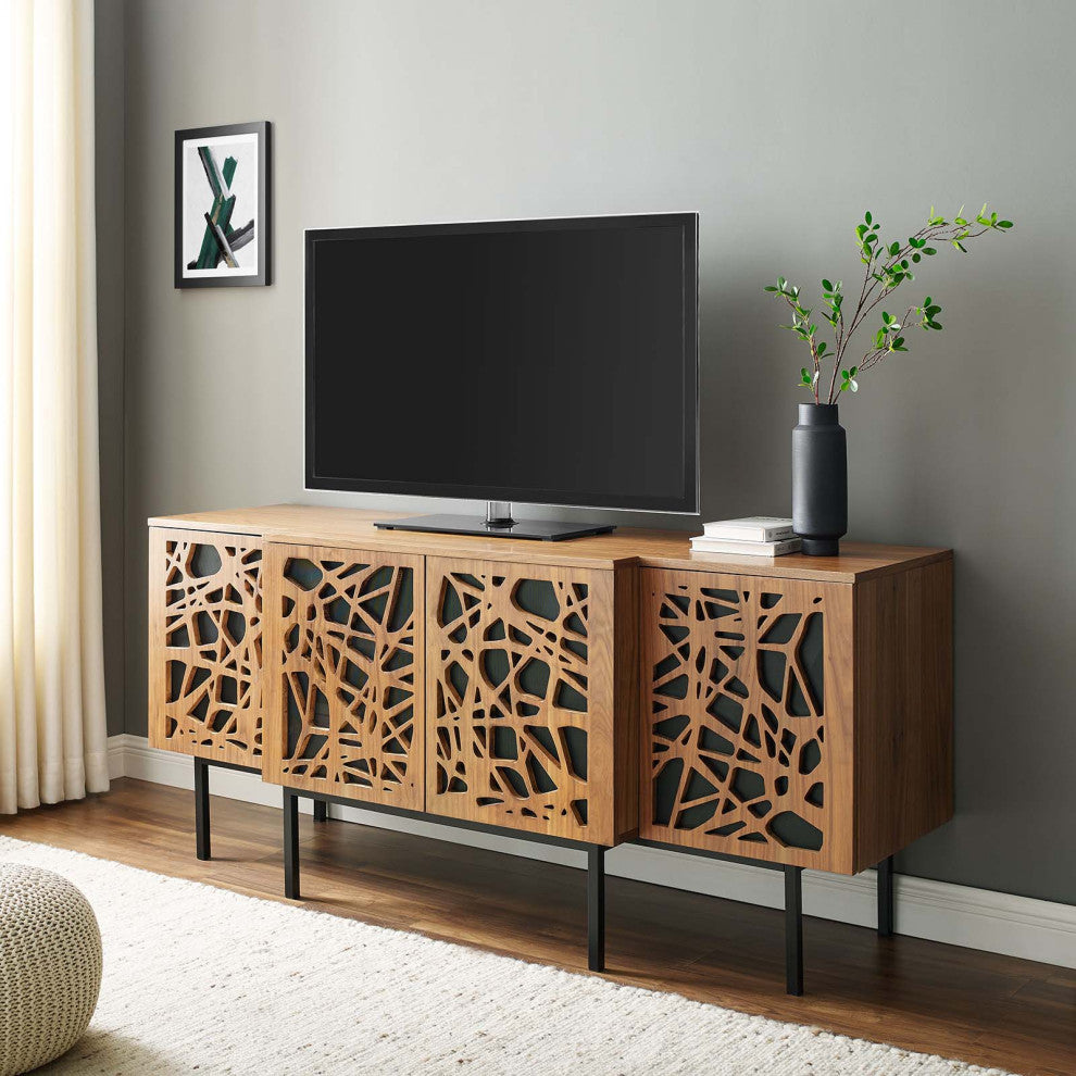 Console Entry Table Sideboard, Rectangular, Wood, Metal, Brown Walnut, Modern