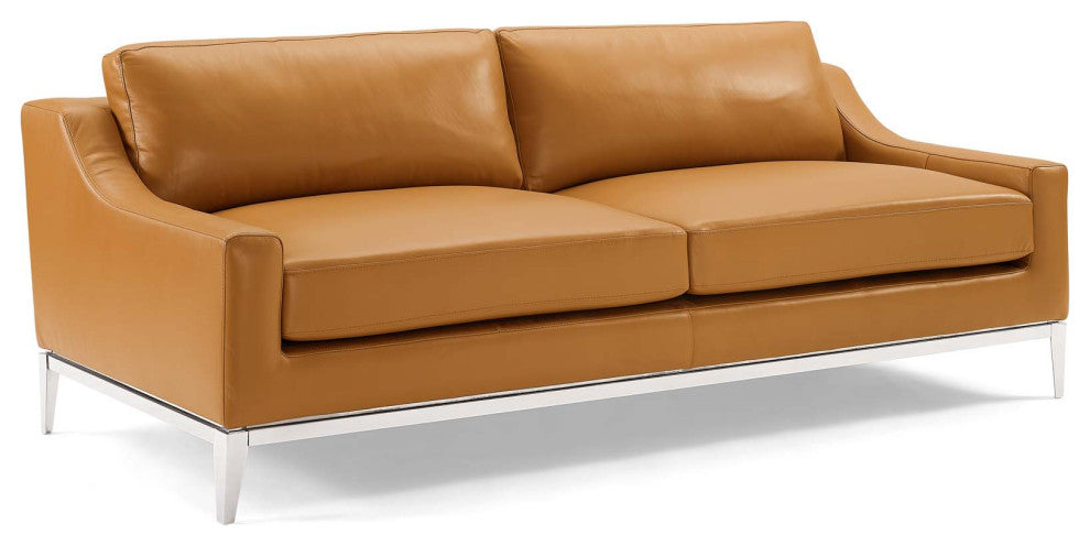 Harness 83.5" Stainless Steel Base Leather Sofa Tan