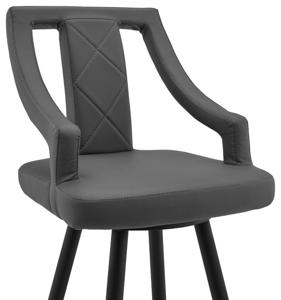 Maxen 30" Gray Faux Leather and Black Metal Swivel Bar Stool