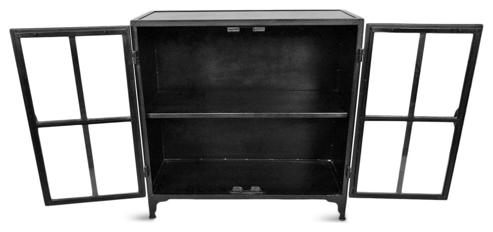 Black Iron and Glass Bar Cabinet