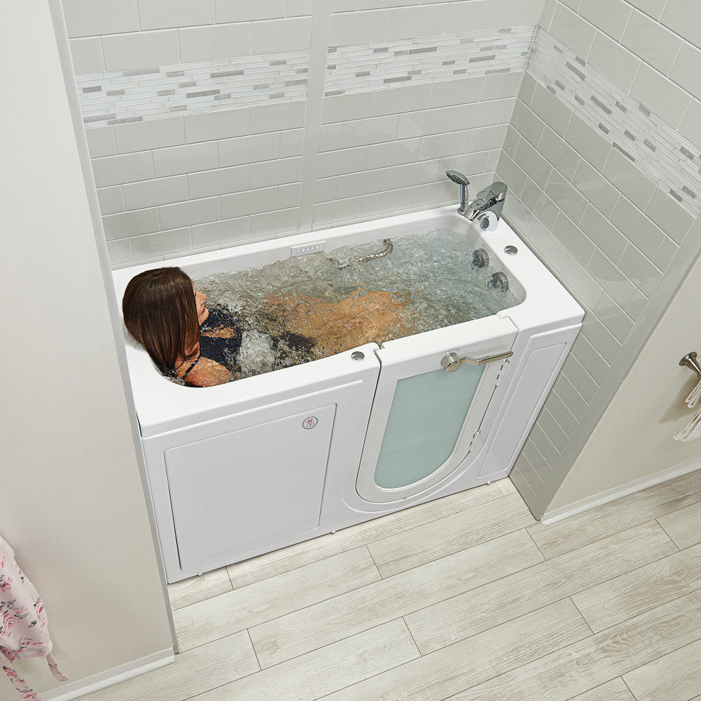 Ella Lounger 27"x60" Acrylic Massage Walk-In Bathtub, Outward Swing Door, Faucet