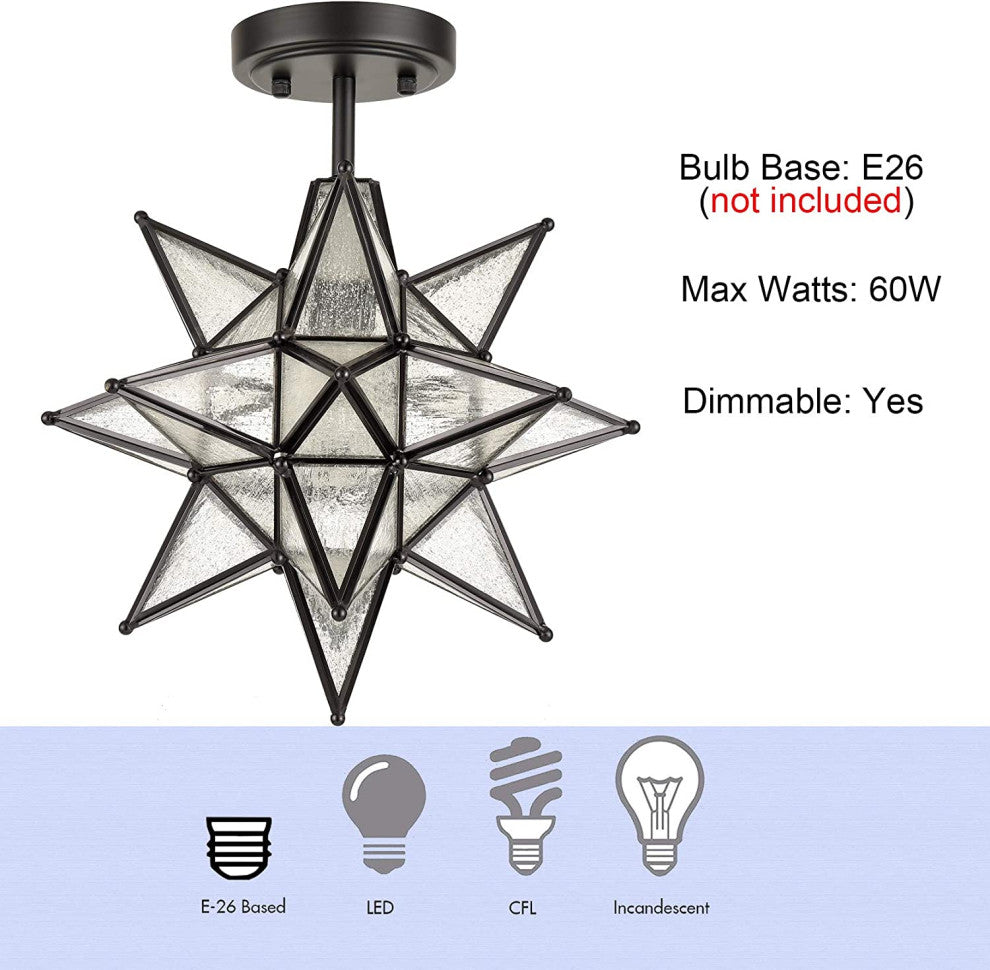 Moravian Star Semi Flush Mount Ceiling Light Fixture Black Metal Ceiling Lamp