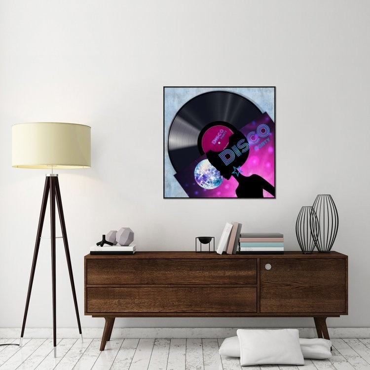 "Vinyl Club, Disco" Framed Canvas Giclee by Steven Hill, 37x37"