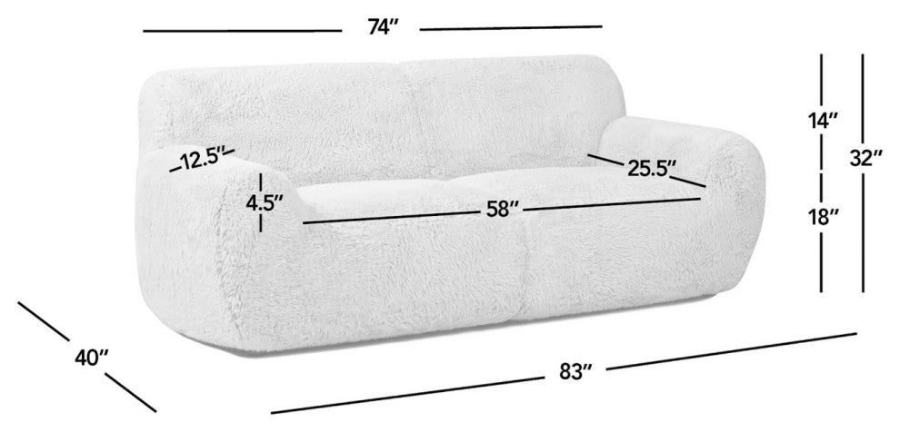 Summit 83" Sheepskin Sofa, Cream Beige Faux Fur