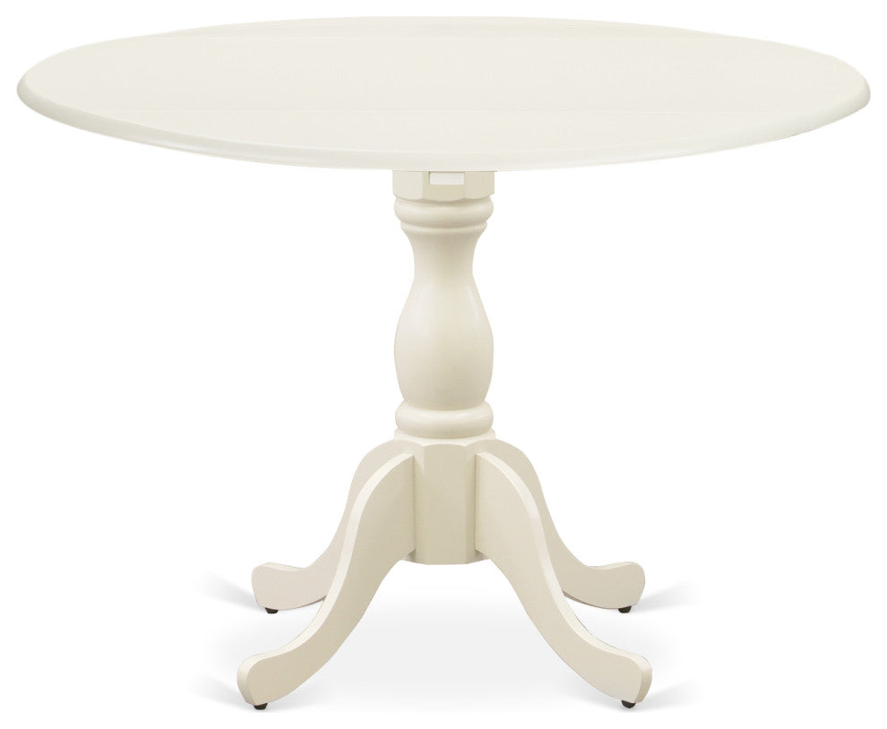 5 Pc Dining Set, 1 Drop Leaves Dining Table, 4 Cream Chair, Linen White Finish