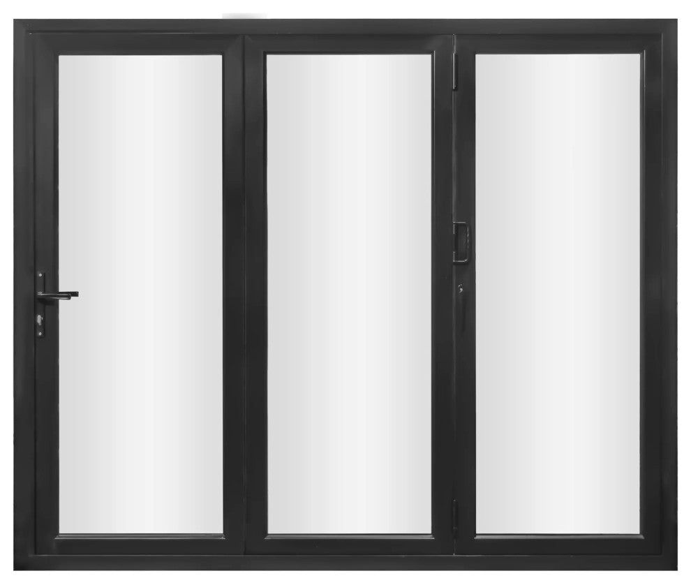 Aluminum folding patio doors 108"x96", black color. low e glass R-L30