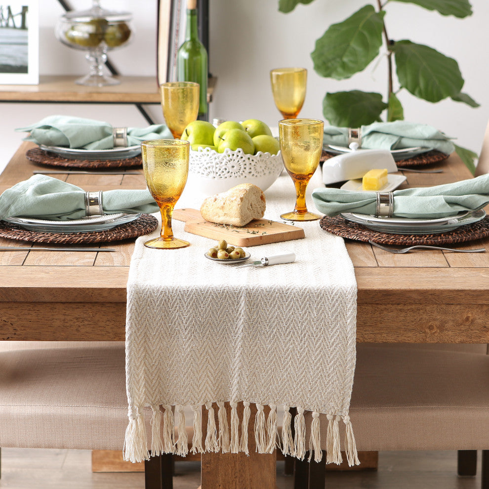Off-White Chevron Handloom Table Runner 15x72