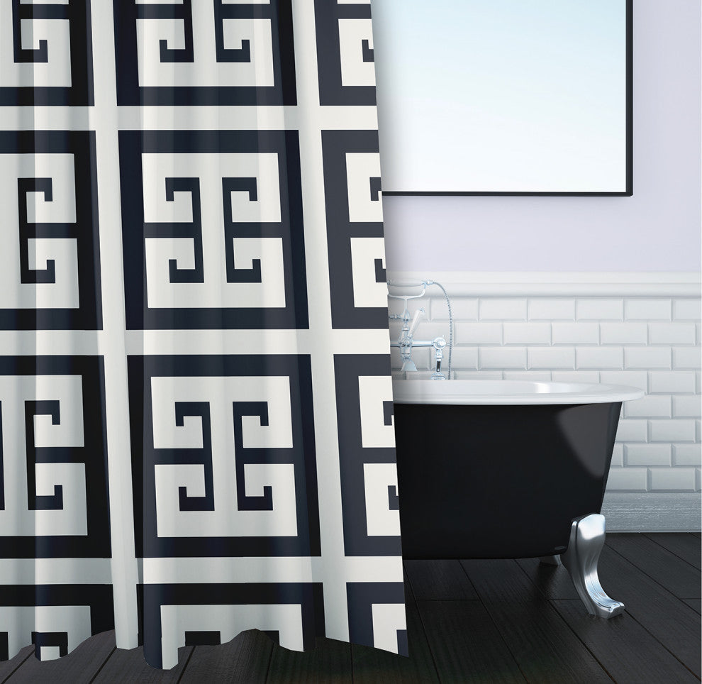 Greek Key Patterned Shark Blue 70" w x 73" h Shower Curtain