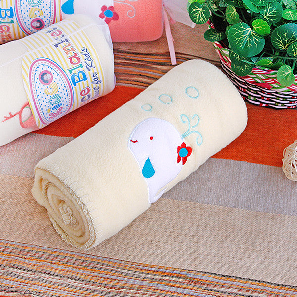 White Whale - Yellow Applique Coral Fleece Baby Throw Blanket (29.5"-39.4")