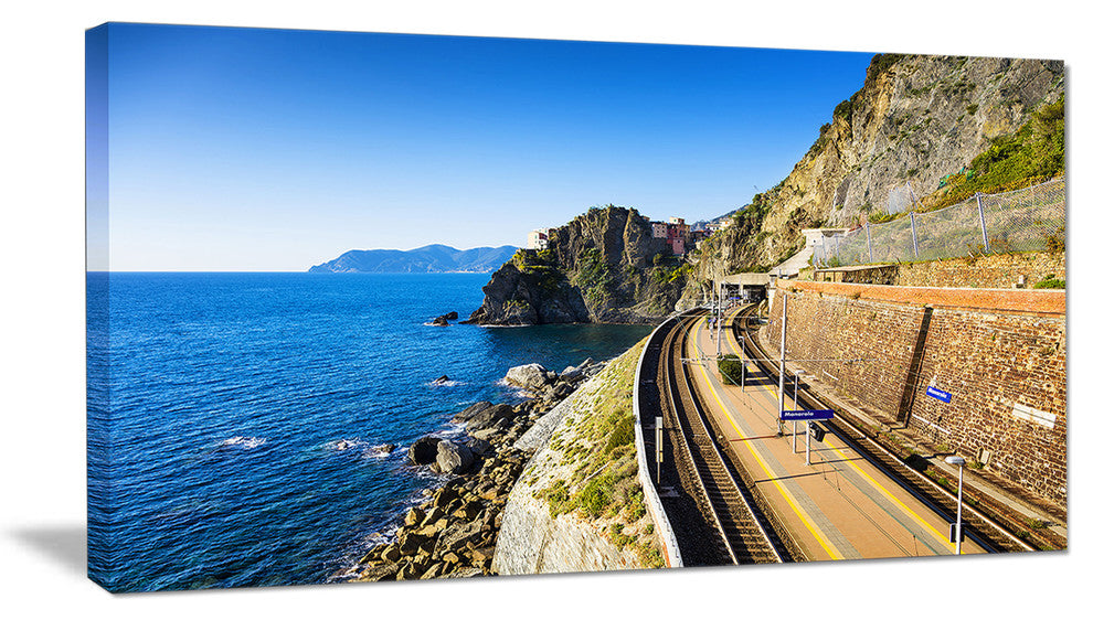 "Train And Railroad Station in Manarola" Landscape Wall Art, 40"x20"
