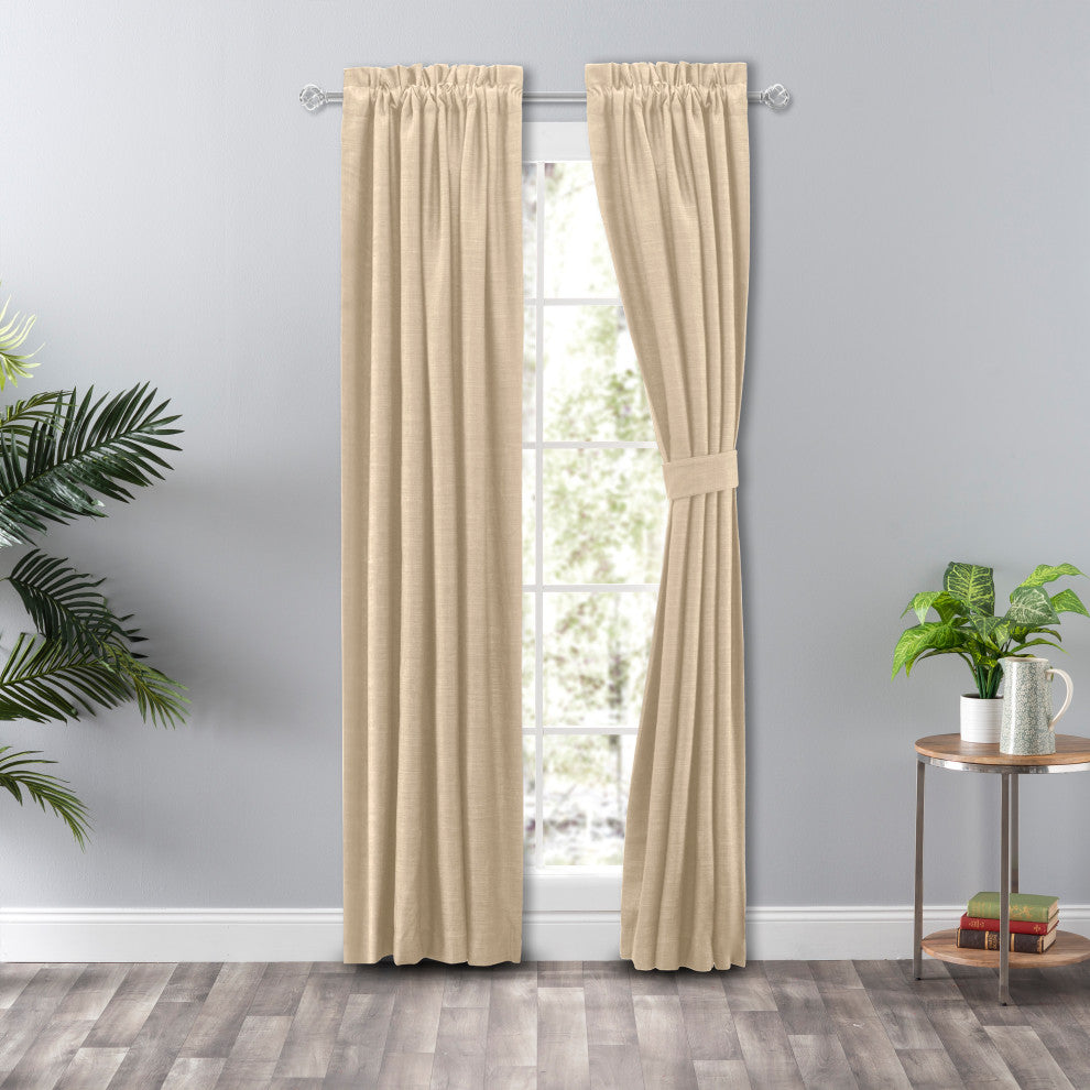 Hudson Rod Pocket Pair Curtains with Tiebacks, Natural, 100" X 63"